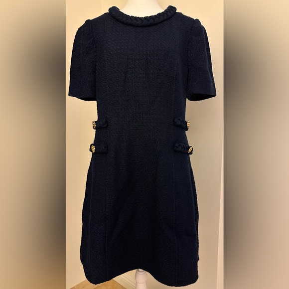 NEW FLORA BEA mini dress in meadowland Navy size LARGE TWEAD -collar round braid - Picture 8 of 8